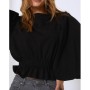 Quzu Kadın Beli Gipeli Balon Kol Sweatshirt Siyah 20Y1743