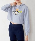 Eka Kadın Gri Renkli Power Girl Baskılı Kapişonlu Sweatshirt
