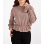 Busem Sıfır Yaka Kol Ucu Ve Eteği Lastikli Volanlı Örme Bluz W0001246