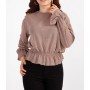 Busem Sıfır Yaka Kol Ucu Ve Eteği Lastikli Volanlı Örme Bluz W0001246