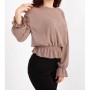 Busem Sıfır Yaka Kol Ucu Ve Eteği Lastikli Volanlı Örme Bluz W0001246