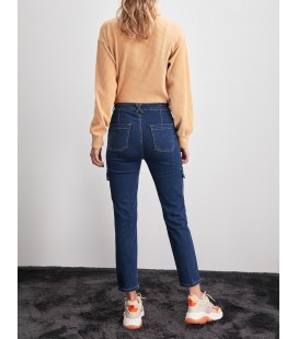 Trendyolmilla Lacivert Kargo Cep Yüksek Bel Slim Fit Jeans TWOAW20JE0293