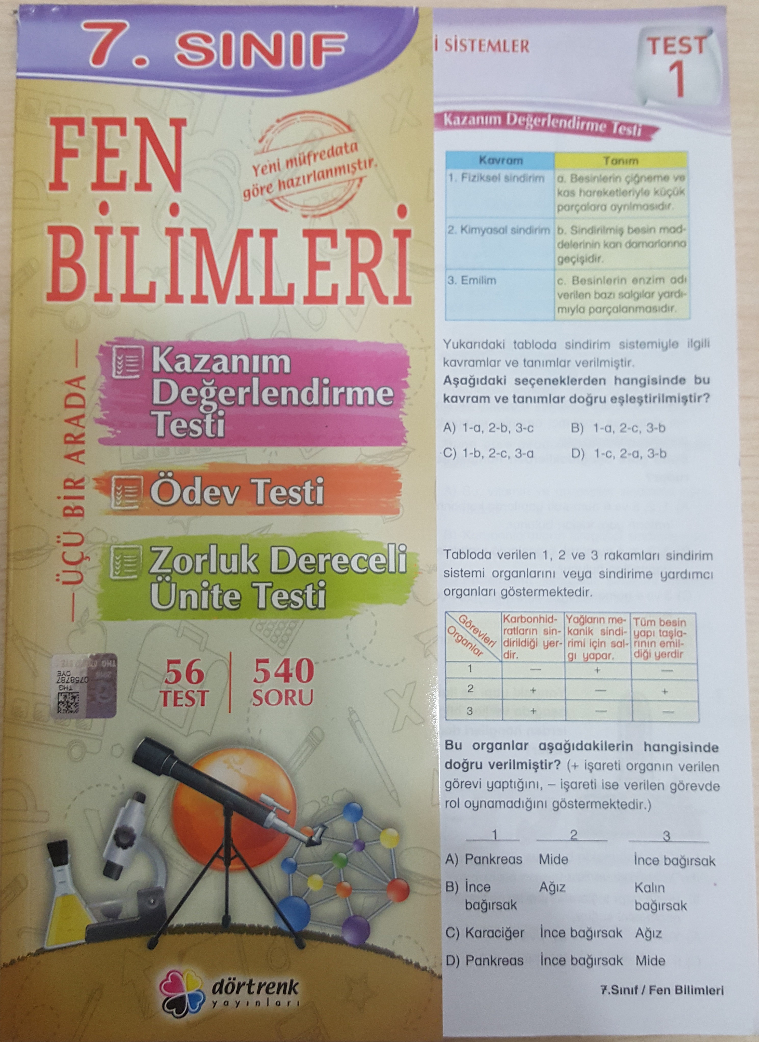 7.SINIF FEN BİLİMLERİ YAPRAK TEST Dörtrenk Yayınları