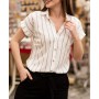 Armonika Kadın Füme Keten Çizgili Kısa Kol Gömlek 19Y001067