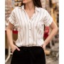 Armonika Kadın Füme Keten Çizgili Kısa Kol Gömlek 19Y001067