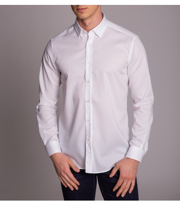 Dufy Beyaz Desenli Klasik Slim Fit Erkek Gömlek DU3194015015