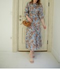 Chance Kadın Mavi Çiçekli Kemerli Elbise 101-00146
