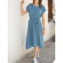 armonika Kadın İndigo Beli Lastikli Bağlamalı Elbise ARM-18Y001120