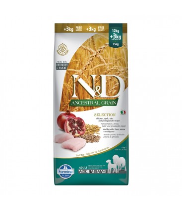 N-D Düşük Tahıllı Tavuklu Narlı Medium Maxi Adult 12 Kg + 3 Kg