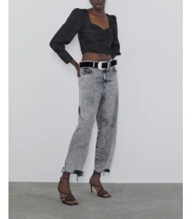 Zara Poplin Crop Top Siyah Sweatshirt 3564/171