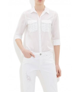 Mavi Cepli Beyaz Kadın  Gömlek 120960-620
