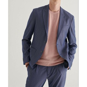 Avva Erkek Koyu Mavi Kurtağzı Yaka Çizgili Seersucker Slim Fit Torba Cepli Lightweiht Ceket A11y4000