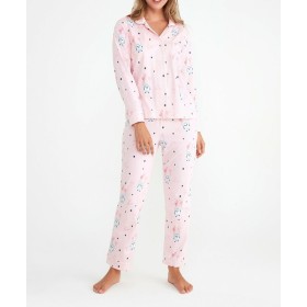 Suwen Kadın Pembe Baskılı Mina Maskulen Pijama Takımı SH21135660B