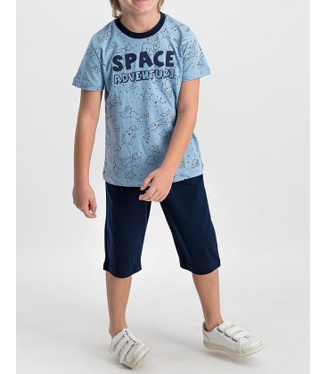 Rolypoly Space Adventre Açık Mavi-Lacivert Erkek Çocuk Kapri Takım RP1633