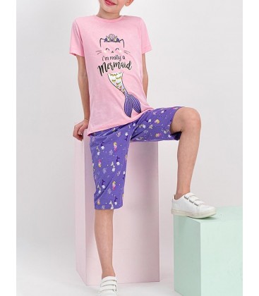 Rolypoly Kız Çocuk Pembe Kapri Pijama Takımı RP1744