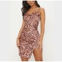 Prettylittlething Tozlu Pembe Leopar Desenli Dantelli Bodycon Kadın ElbiseCMA5885/89