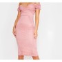 Prettylittlething Pembe Dantelli Kayık Yaka Midi Anvelop Elbise Cma8585/103