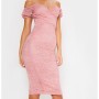 Prettylittlething Pembe Dantelli Kayık Yaka Midi Anvelop Elbise Cma8585/103