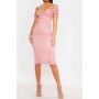 Prettylittlething Pembe Dantelli Kayık Yaka Midi Anvelop Elbise Cma8585/103