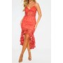 Prettylittlething Cmf2232/87 Rust Dantel Askılı Fırfırlı Midi Kadın Elbise