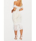 Prettylittlething Clv0838/42 Beyaz Bardot Dantelli Fırfırlı Kadın Elbise