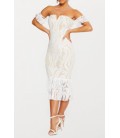 Prettylittlething Clv0838/42 Beyaz Bardot Dantelli Fırfırlı Kadın Elbise