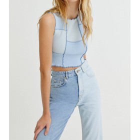 Pull & Bear Dikişli Kadın Mavi Patchwork Top 8241/303/400