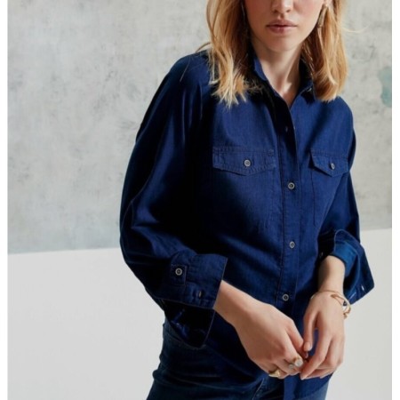 Yargıcı Kadın İndigo Panel Detaylı Denim Gömlek 0KKGM6100X