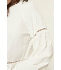 Yargıcı Kadın Beyaz Desenli Şerit Detaylı Bluz 0YKGM6158X