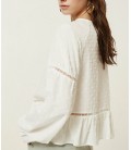 Yargıcı Kadın Beyaz Desenli Şerit Detaylı Bluz 0YKGM6158X