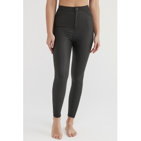 Penti Deri Görünümlü Push Up Thermal Kadın Siyah Tayt