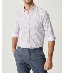 Altınyıldız Classics Erkek Beyaz-bordo Baskılı Düğmeli Yaka Tailored Slim Fit Gömlek 4A2020200027