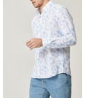 Altınyıldız Classics Erkek Beyaz-mavi Baskılı Düğmeli Yaka Tailored Slim Fit Gömlek 4A2020200021