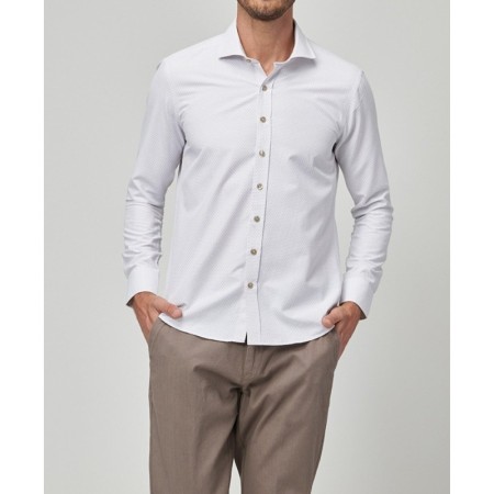 Altınyıldız Classics Erkek Beyaz-Kahverengi Tailored Slim Fit Armürlü Gömlek 4A2020100040