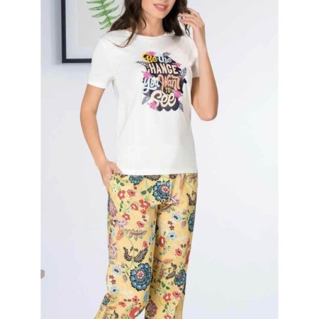 Pierre Cardin 1082 Çiçek Desenlik Yazlık Ince Kadın Pijama Takımı pc1082