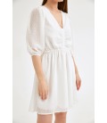 Fulla Kadın Beyaz Önü Büzgülü Şifon Elbise 20808