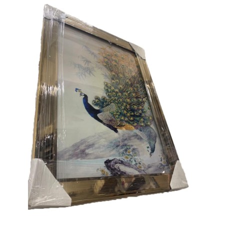 Lüks Varaklı Bronz Aynalı Tavuskuşu Tablo 50x70