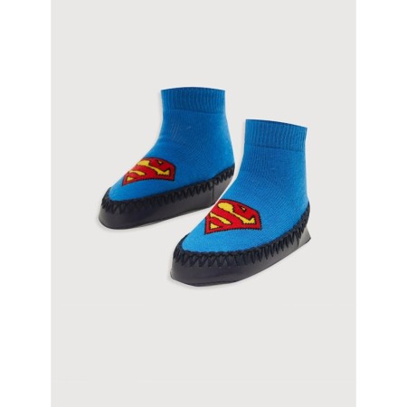 LC Waikiki W13332Z1 Mavi Superman Desenli Erkek Bebek Ev Çorabı