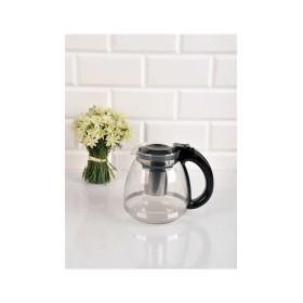 Paçi Cam Demlik Siyah Kulplu Çelik Süzgeçli 1500 Ml