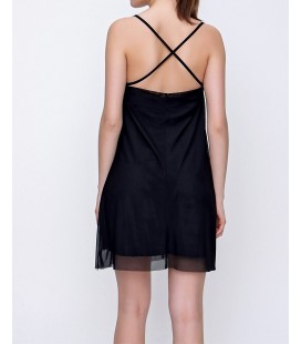 Kadın Siyah Sırtı Çapraz Tül Elbise 21-2KB0740