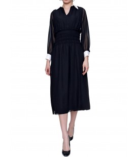 Kadın Siyah Gömlek Yaka Elbise 21-2KB0711