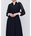 Kadın Siyah Gömlek Yaka Elbise 21-2KB0711