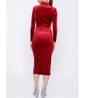 Massband Kadın Kırmızı Yanı Büzgülü Kadife Elbise 21-2KB0761