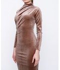 Massband Kadın Vizon Yanı Büzgülü Kadife Elbise 21-2KB0761
