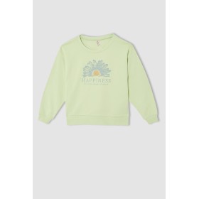 Defacto Kız Çocuk Regular Fit Bisiklet Yaka Baskılı Organik Pamuklu Sweatshirt W2852A621AU