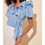 TRENDYOLMİLLA Mavi Kuşaklı Volanlı Bluz TWOSS20BZ0351