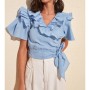 TRENDYOLMİLLA Mavi Kuşaklı Volanlı Bluz TWOSS20BZ0351