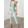 TRENDYOLMİLLA Mint Düğme Detaylı Kolları Fırfırlı Dokuma Bluz TWOSS20BZ1268