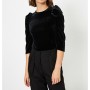Koton Kadın Siyah Kadife 3/4 Kollu T-shirt 1KAK13569EK