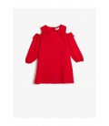 Koton Kız Çocuk Kırmızı Dökümlü Kumaştan Omzu Açık Fırfırlı Orta Boy Elbise 0YKG87043OW
